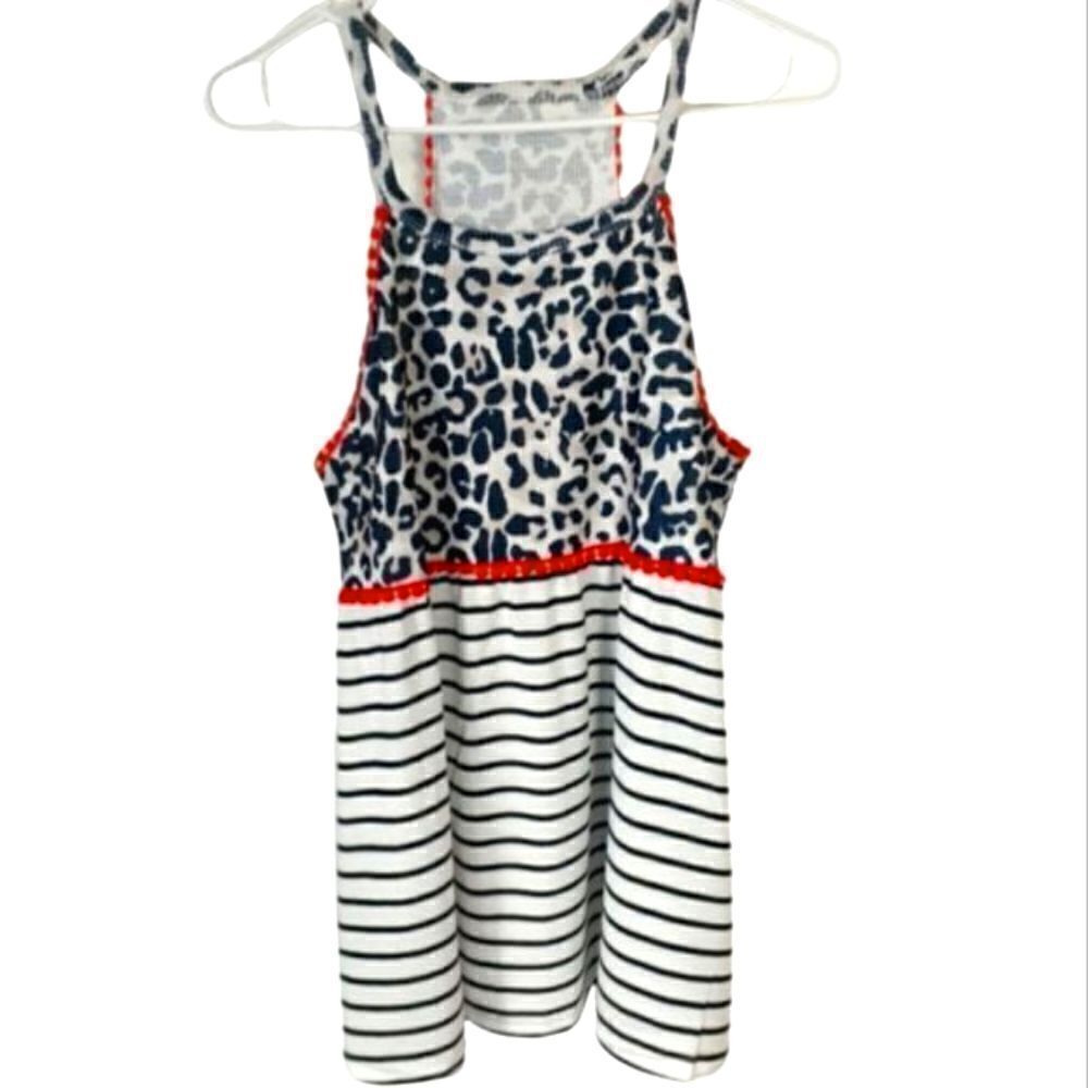 Tank Top Leopard & Stripe with Coral Trim Size M NWOT